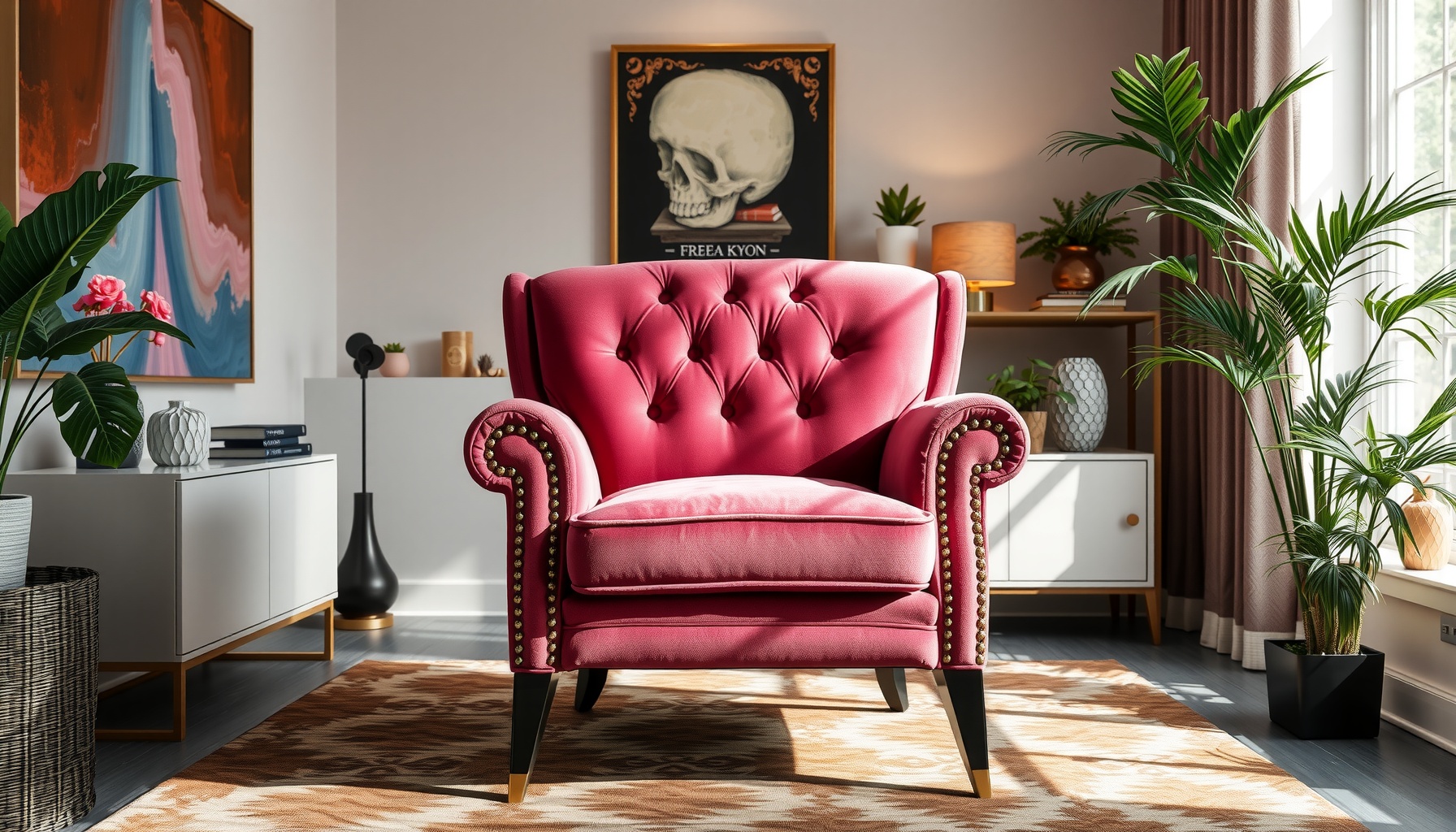 Wholesale Pink Velvet Studded Chair For Stylish Spaces