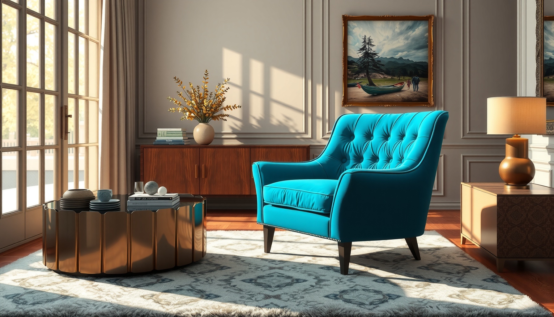 Wholesale Turquoise Velvet Armchair Adds Luxury To Decor