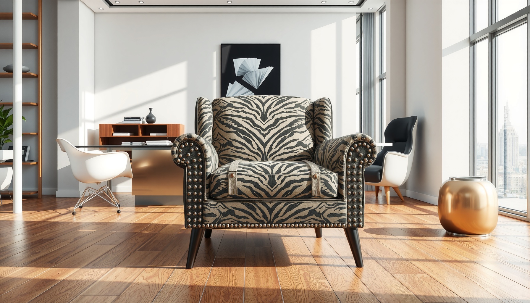 Wholesale Zebra Printed Studded Chair Elevates Style