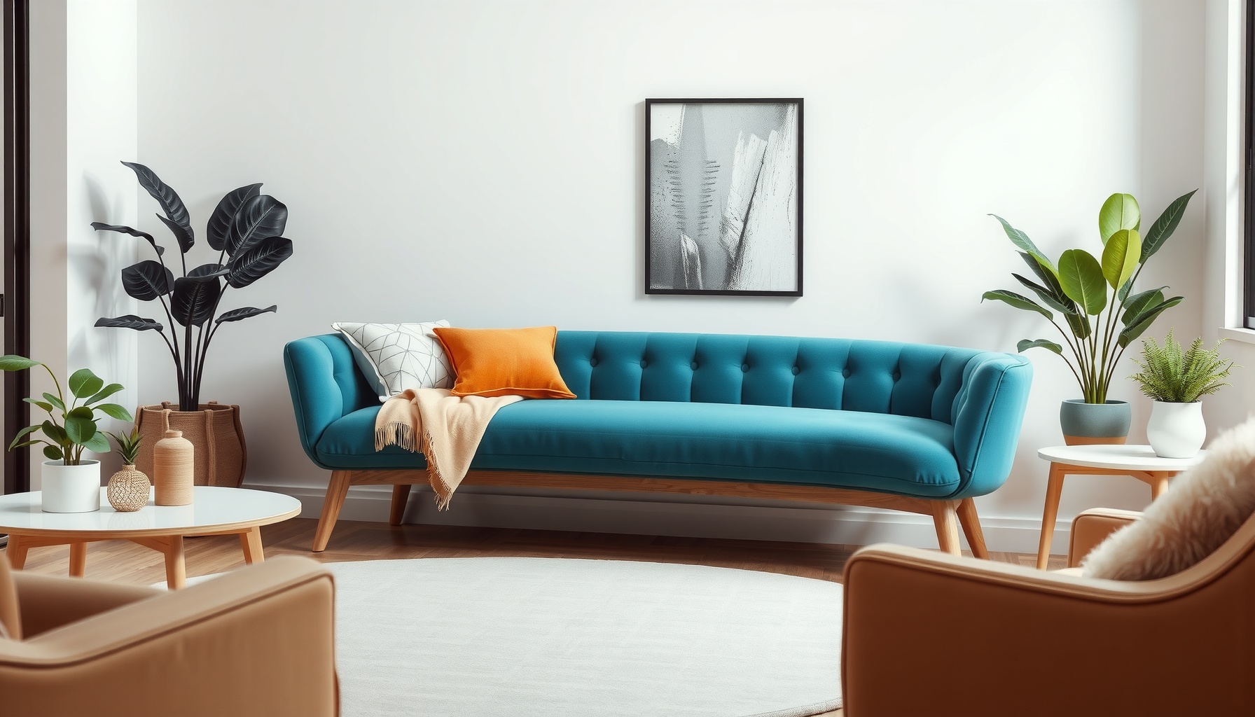 Teal Velvet Curved Bench Elevates Modern Interior Style