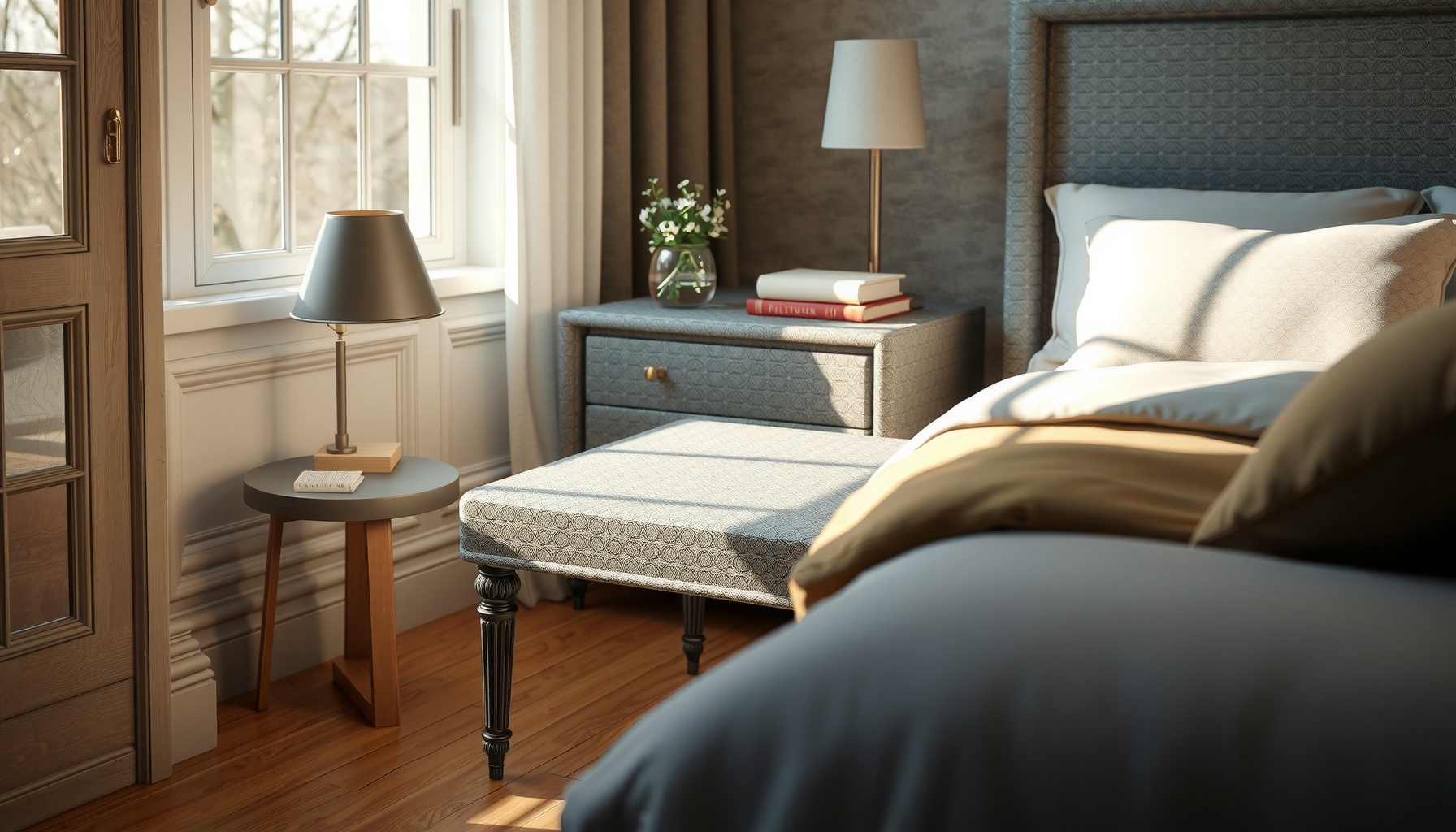 Wholesale Grey Tweed Bedside Table Adds Timeless Charm