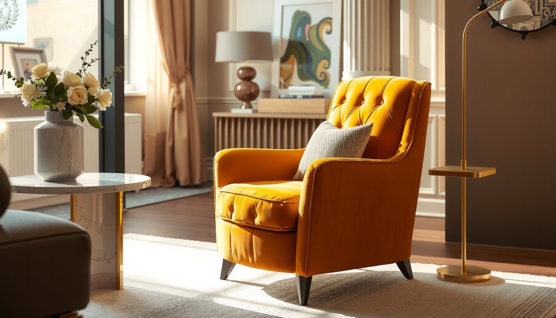 Wholesale Larissa Mustard Cotton Velvet Chair Offers Elegance