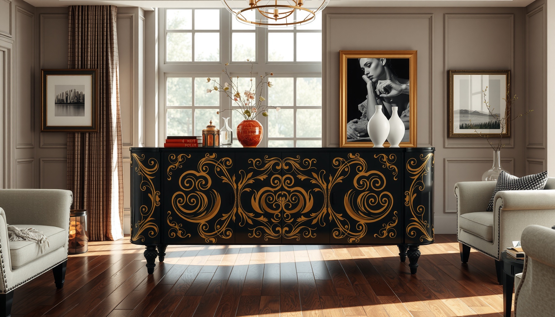 Wholesale Gold Art Pattern Sideboard Adds Elegance To Any Space