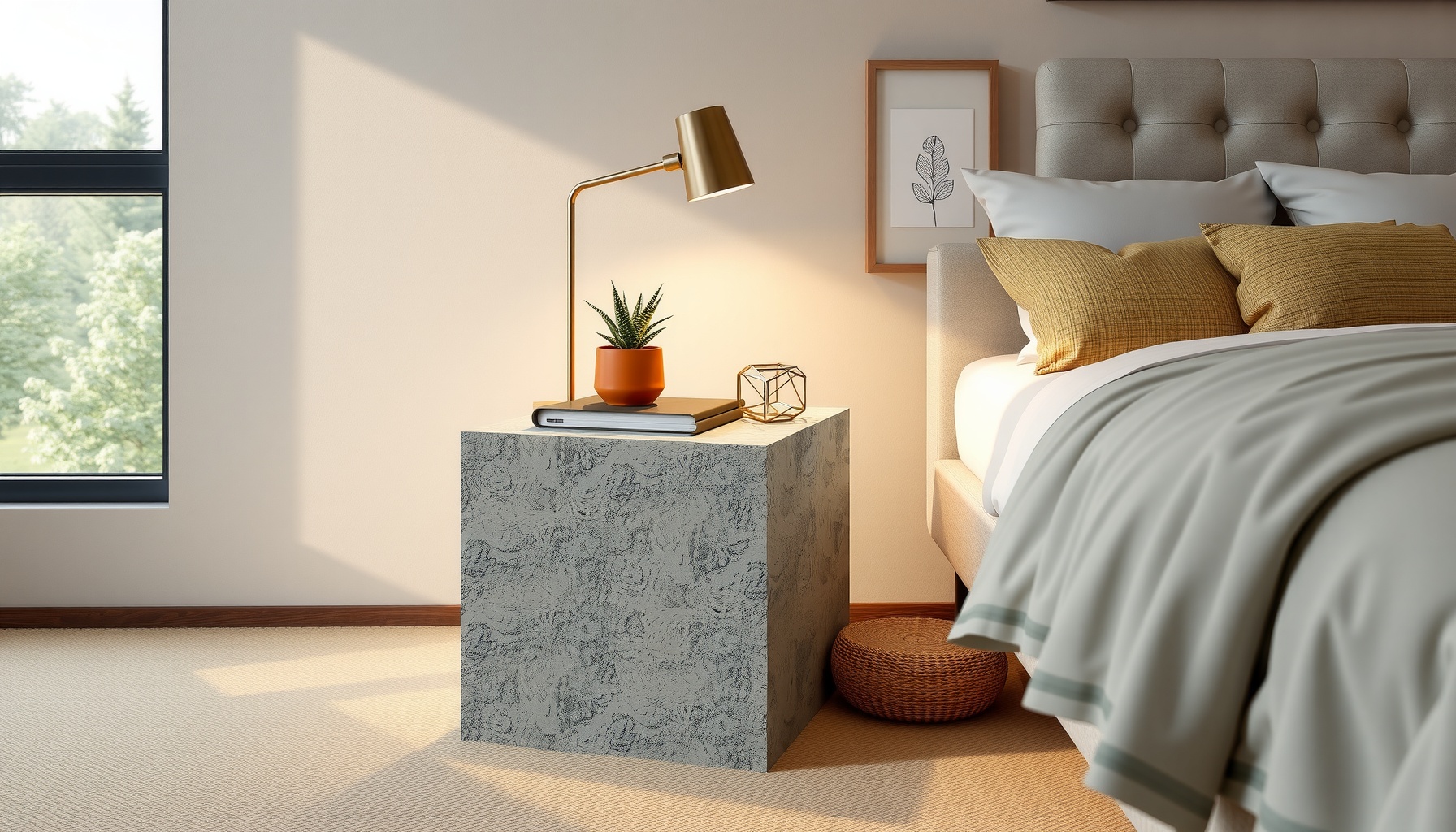 Wholesale Cement Cube Bedside Table Elevates Style