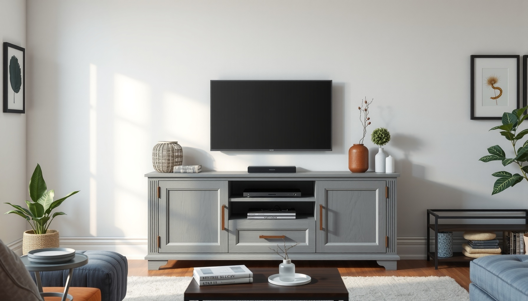 Grey Painted 3 Drawer Media Unit Adds Modern Charm