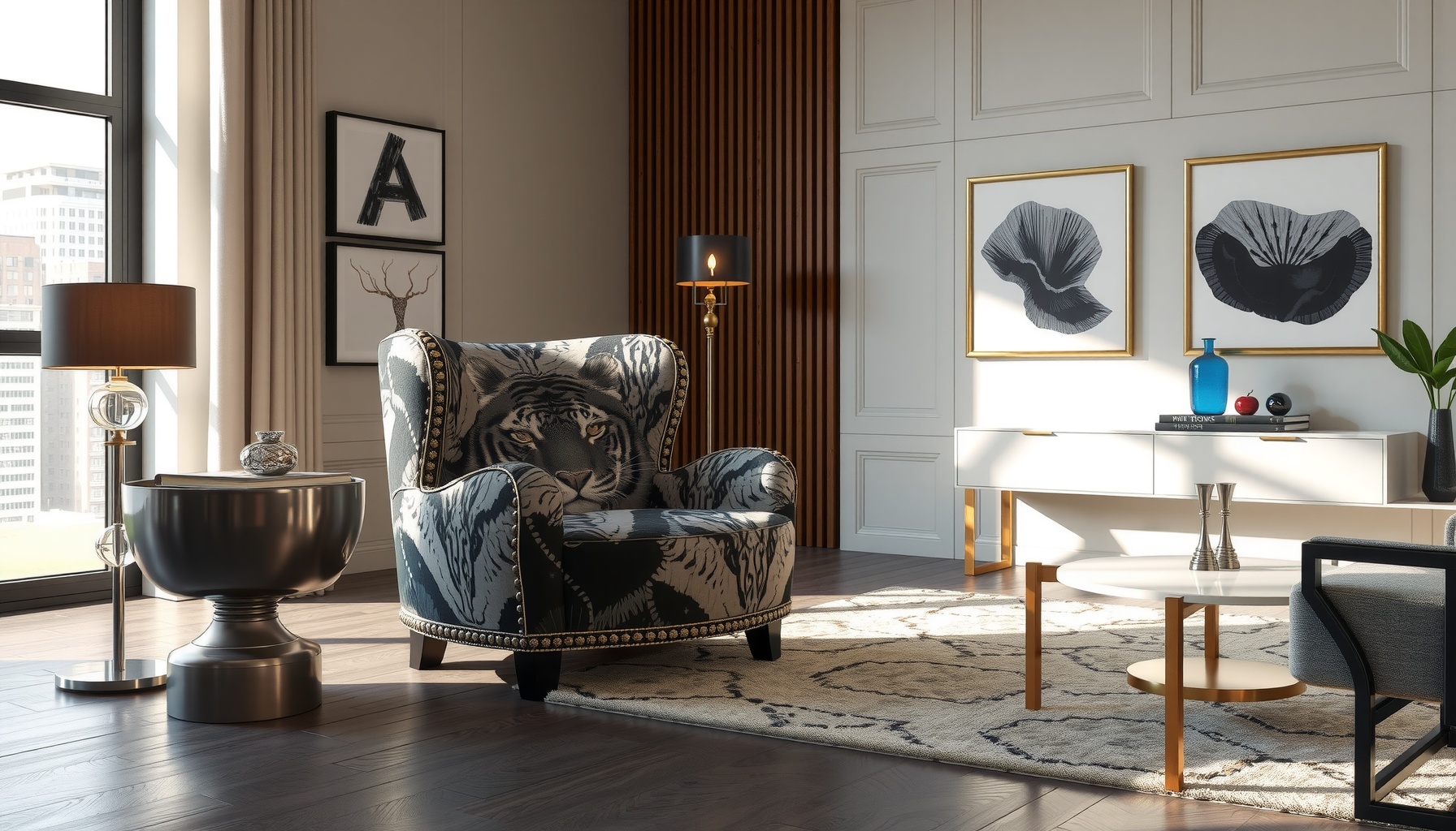 Wholesale Tiger Printed Studded Chair Redefines Style