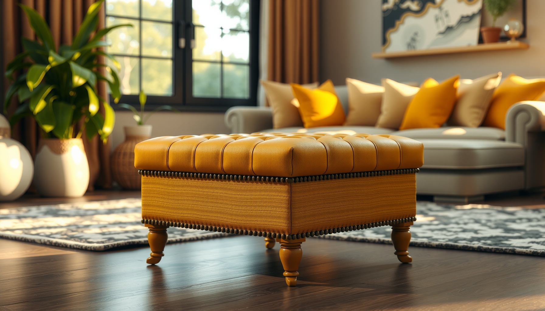 Wholesale Mustard Studded Footstool Elevates Your Space Wholesale Mustard Studded Footstool Elevates Your Space