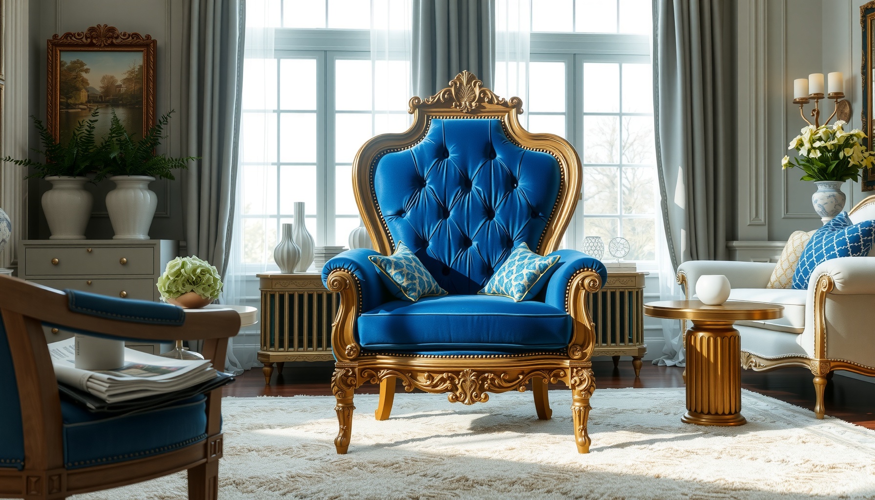 Royal Blue Velvet French Chair Elevates Any Space Royal Blue Velvet French Chair Elevates Any Space