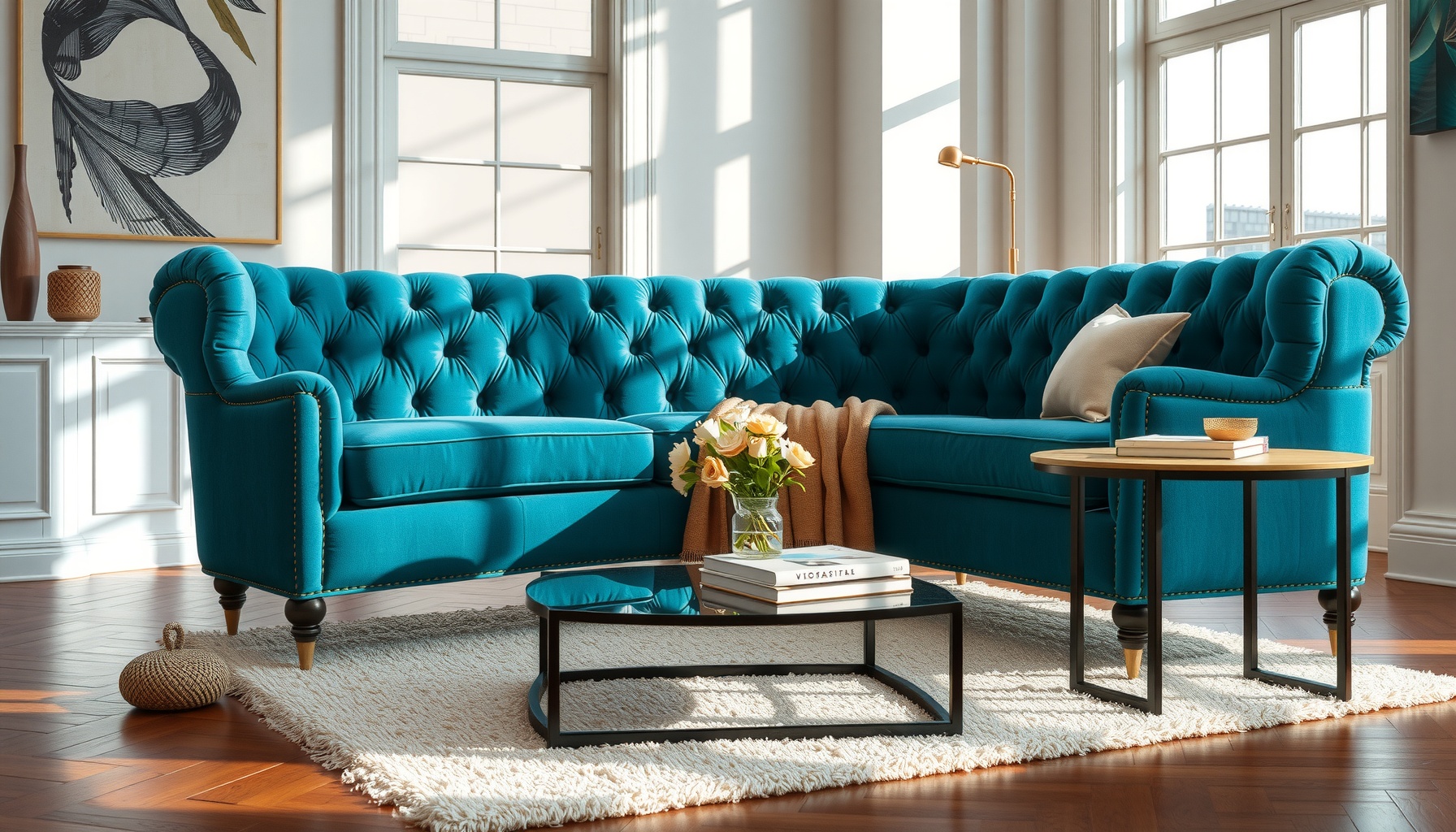 Turquoise Velvet Chesterfield Armchair Elevates Your Space