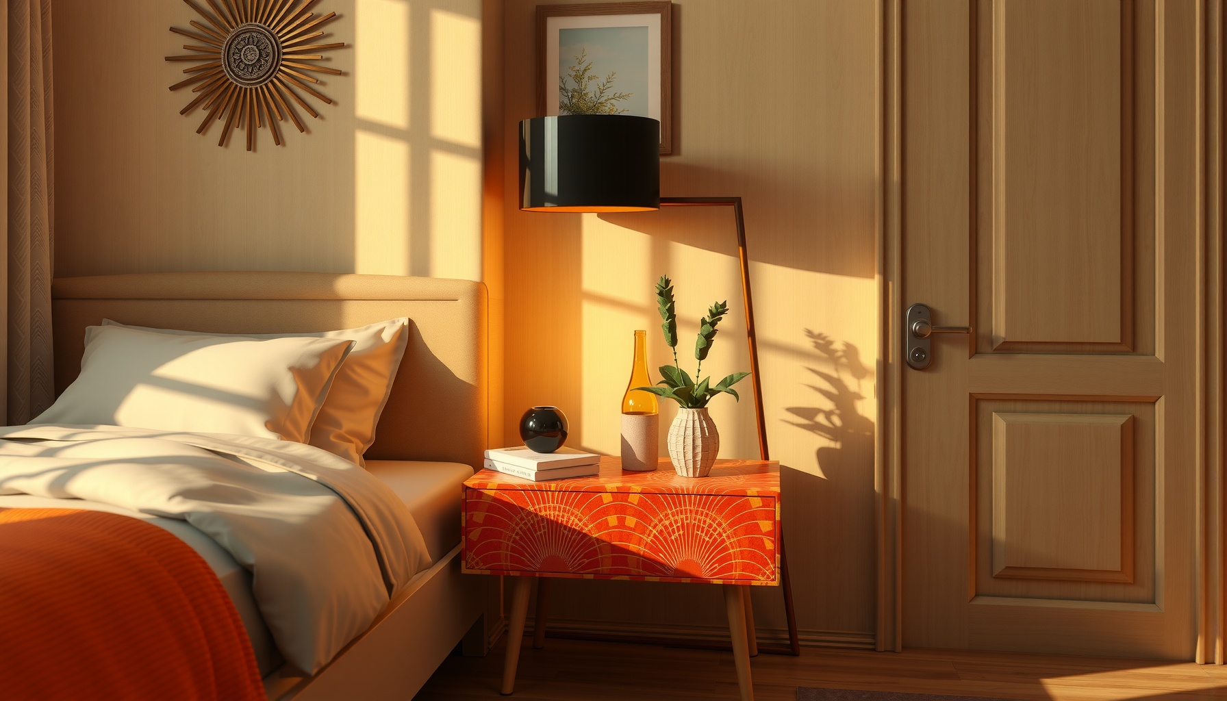 Wholesale Sunrise Patterned Bedside Table Enhances Decor
